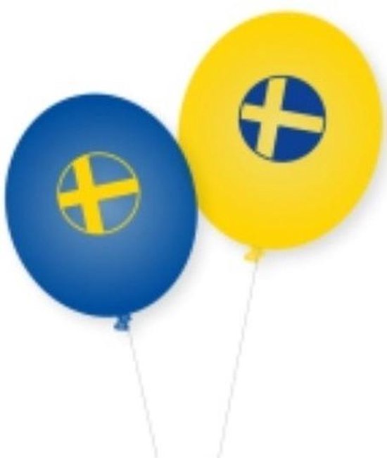 Landen thema versiering Zweden ballonnen 8 stuks