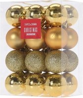 24x Gouden kunststof kerstballen 3 cm - Glans/mat/glitter - Onbreekbare kerstballen plastic - Kerstboomversiering goud