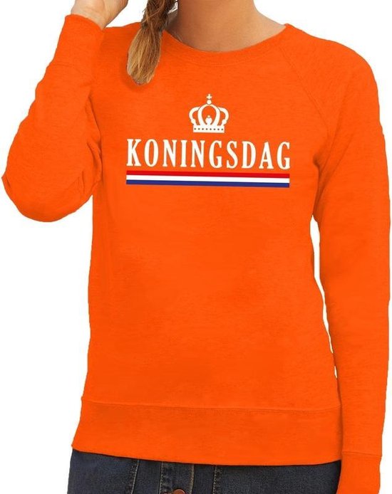 Oranje Koningsdag met Hollandse vlag trui - Sweater voor dames - Koningsdag kleding XS