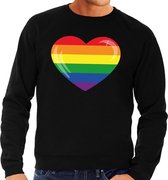 Gay pride regenboog hart sweater zwart -  homo sweater voor heren - gay pride S