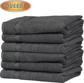 Queens Handdoek - 6 Stuks - Antraciet - 50x100 cm - 600 gr/m2