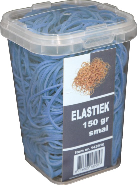 150 gram - Elastiek - blauw - 60 x 1.5 mm  - in plastic pot