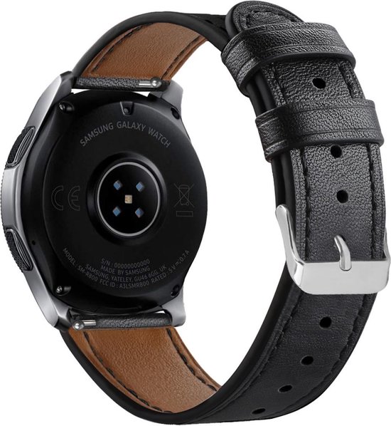 SmartphoneClip® Leer Samsung galaxy watch bandje zwart geschikt voor Samsung Galaxy Watch 46mm en Gear S3