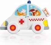 Houten speelgoed witte ambulance 10 cm