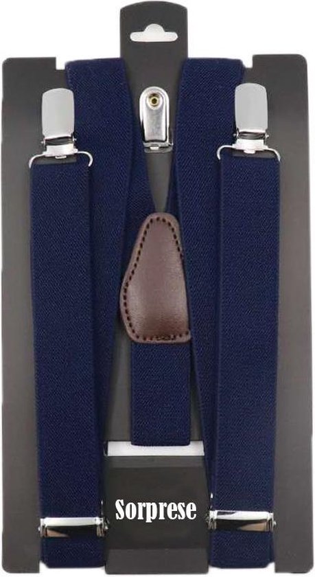 Sorprese - Moderne bretels - Donkerblauw - bruin leer - 3 clips - Heren bretels - | bol.com