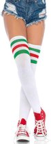 Athlete hoge knie sokken met strepen wit/groen/rood - One size - Leg Avenue
