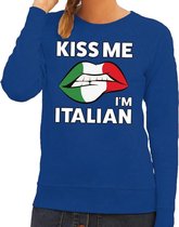 Kiss me I am Italian sweater blauw dames - feest trui dames - Italie kleding M