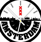 Klok van de stad Amsterdam ronde letters 30 cm - zw/w rood