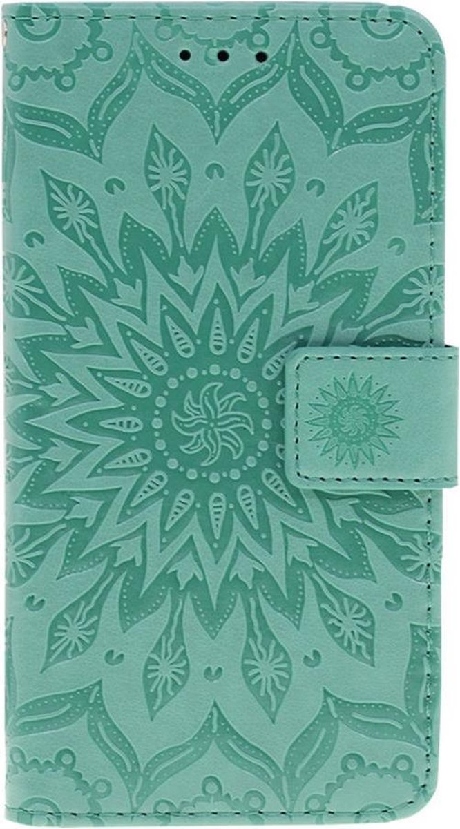 Shop4 - Geschikt voor Nokia 1 Plus Hoesje - Wallet Case Zonnebloem Mint Groen