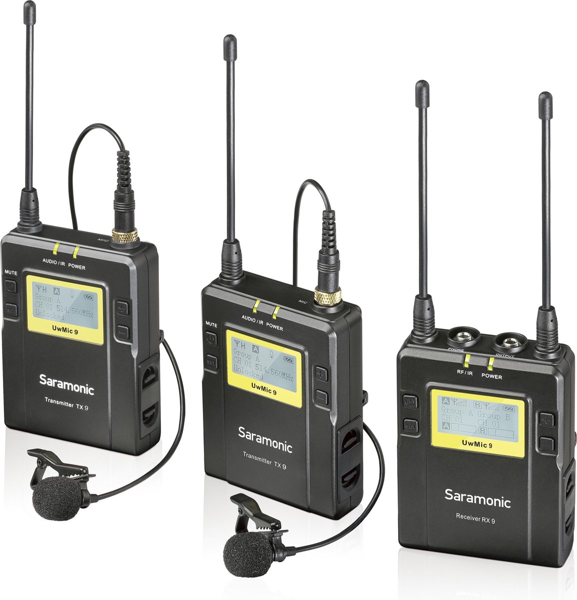 Saramonic UwMic9 KIT2, 2 x lavalier microfoon zenders met 1 ontvanger voor op een camera met 3.5mm mini jack