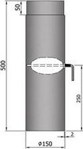 kachelpijp Ø150 lengte 500 met klep en verjonging grijs - grijs - staal - 2mm - klep - H500 Ø150mm