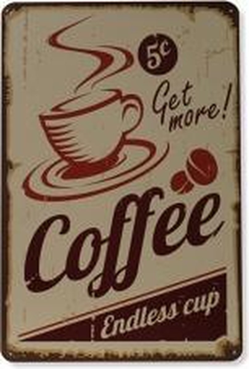 Signs-USA Coffee - Retro Wandbord - Metaal - 30x20 cm