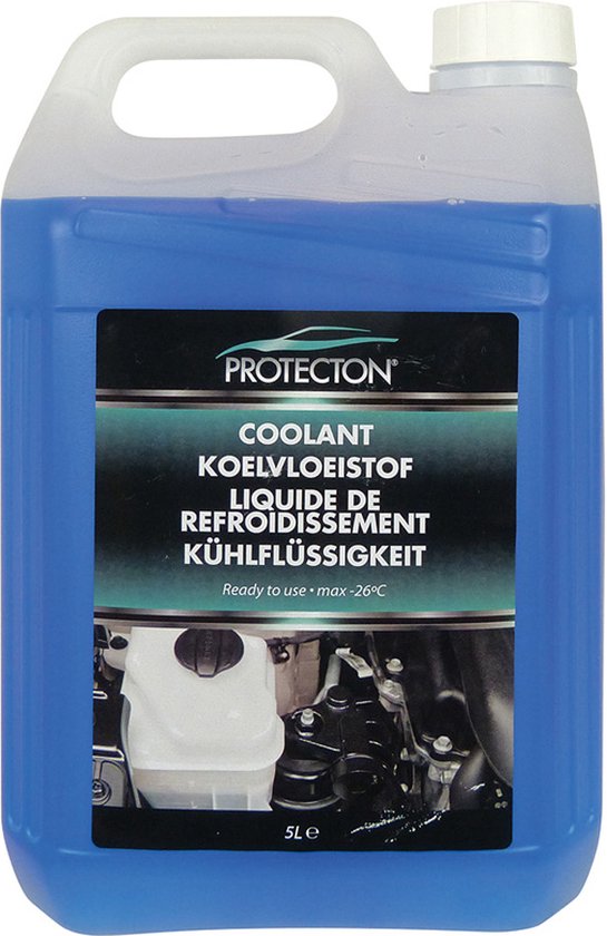 ProtecTon koelvloeistof, 5L. Blauwe vloeistof in een doorzichtige jerrycan met etiket.