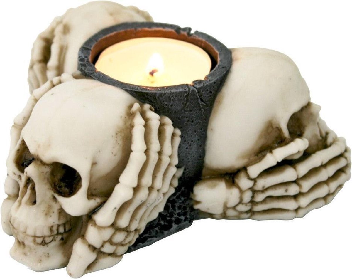Nemesis Now Theelichthouder Three Wise Skulls Creme