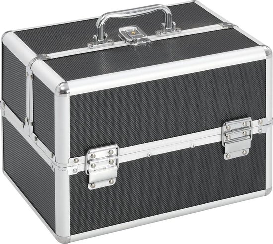 Make-up koffer (Incl 3 Nep wimpers) 22x30x21 cm aluminium zwart - Visagie  koffer -... | bol.com