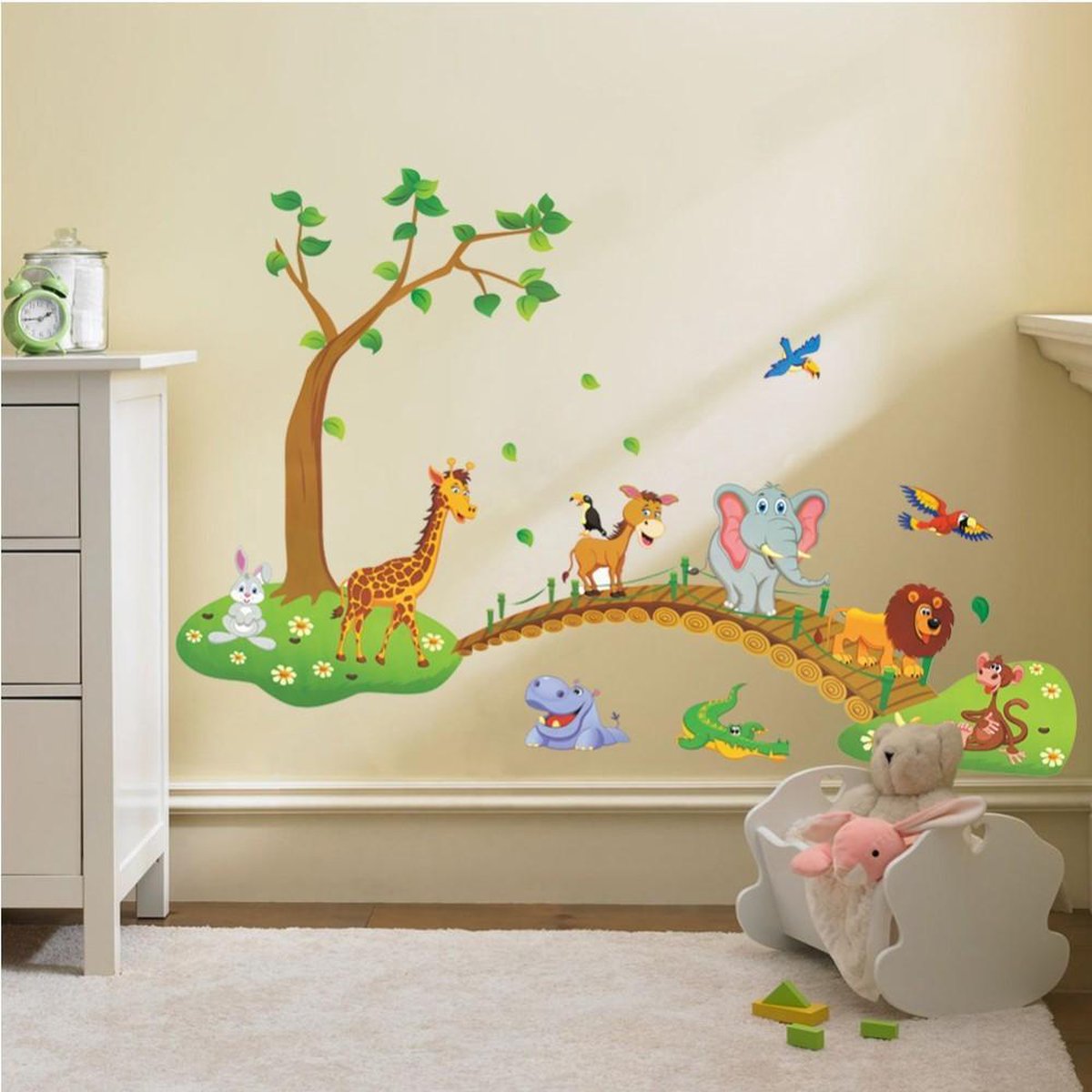 Decoratieve muursticker - Brug met wilde dieren in jungle - Wanddecoratie