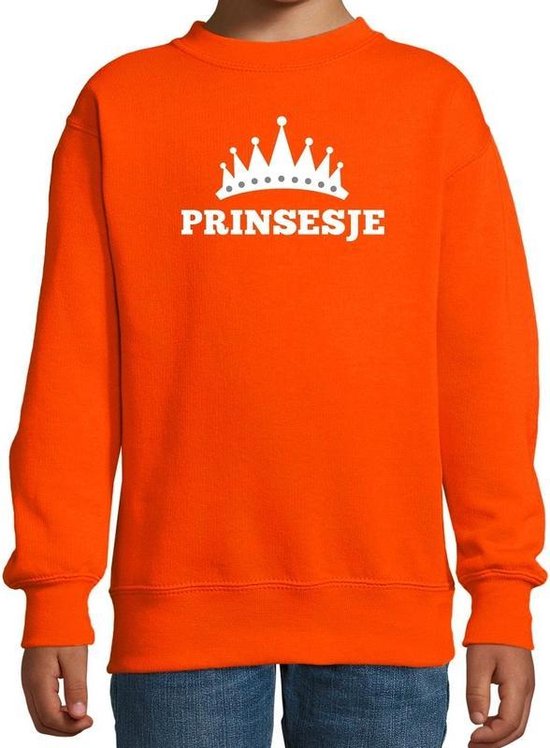 Oranje Prinsesje met kroon sweater meisjes - Oranje Koningsdag kleding jaar