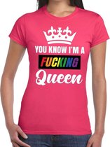Roze You know i am a fucking Queen gay pride t-shirt dames XS