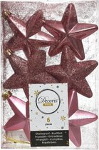 6x Oud roze sterren kerstballen/kersthangers 7 cm - Glans/mat/glitter - Kerstboomversiering oud roze