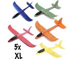Combinatie pakket 5 XL zweefvliegtuig wegwerp blauw, geel, rood, groen, oranje| zweefvliegtuig speelgoed | Speelgoedvliegtuigen | foam vliegtuig