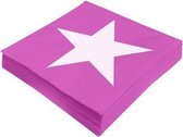 20x Fuchsia roze servetten met witte ster 33 x 33 cm - Papieren wegwerp servetjes - witte ster/fuchsia roze versieringen/decoraties - feestavond/diner tafel servetten