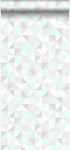 Origin Wallcoverings behangpapier driehoekjes mintgroen, licht warm grijs, mat wit en glanzend smaragdgroen emerald - 337206 - 53 cm x 10,05 m
