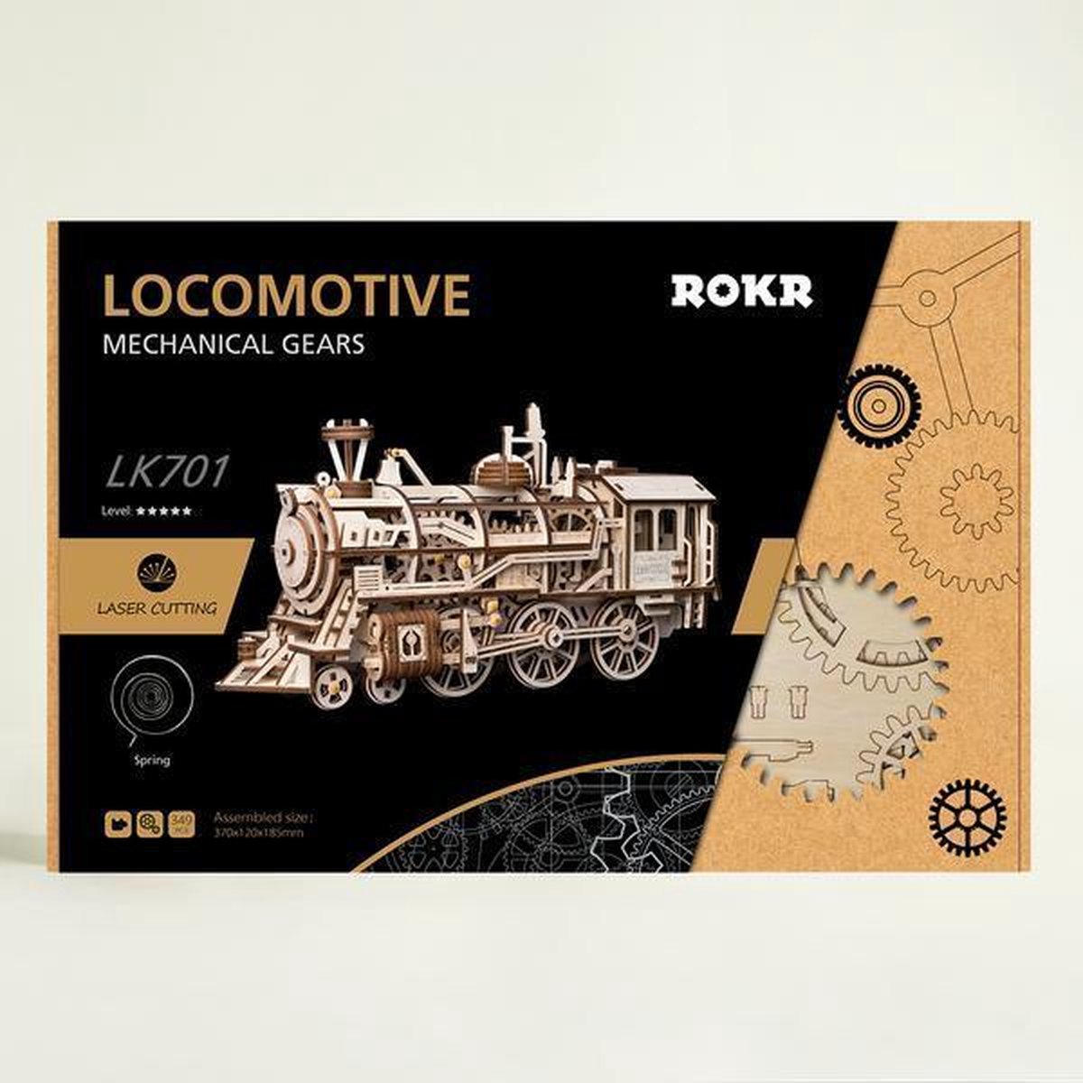 Robotime modelbouwpakket Locomotief hout 370mmx185mmx120mm - Naturel kleur — afbeelding 21