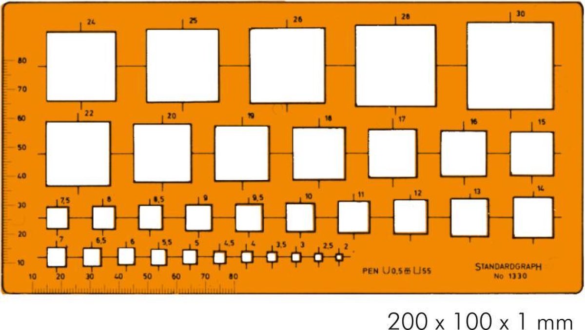 Standardgraph 1330 tekensjabloon vierkanten 2-30 mm