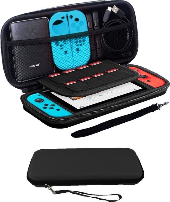 Hoes Geschikt voor Nintendo Switch Case Hard Cover Bescherm Hoesje Koord - Case Geschikt voor Nintendo Switch Hoes - Zwart