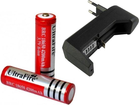 2x UltraFire Oplaadbare 18650 4200 mAh Batterijen + Batterij Oplader | bol.com