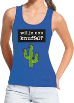 Wil je een Knuffel tekst tanktop / mouwloos shirt blauw dames - dames singlet Wil je een Knuffel? L