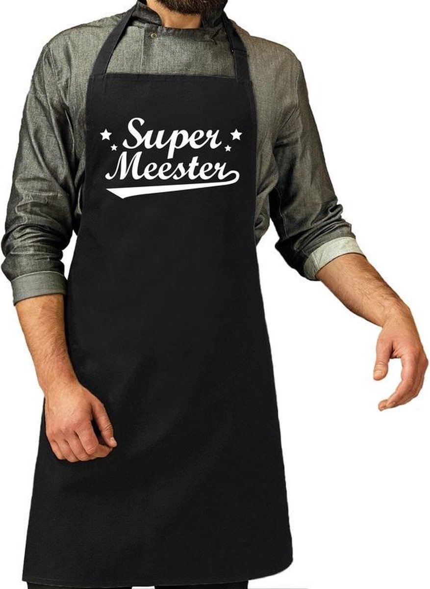 Super meester cadeau bbq/keuken schort zwart heren
