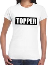 Topper in kader t-shirt wit dames - Topper in zwarte balk t-shirt dames 2XL