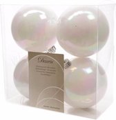 4x Parelmoer witte kunststof kerstballen 10 cm - Mat/glans - Onbreekbare plastic kerstballen - Kerstboomversiering Parelmoer wit
