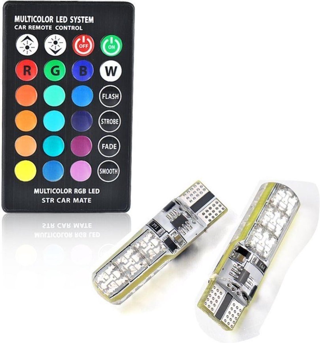 Auto LEDlamp | 2x LED T10 | 6-SMD RGB | afstandsbediening | 12V DC