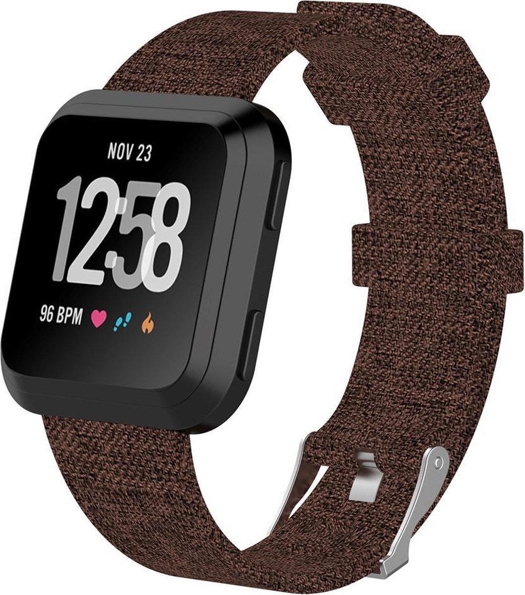 KELERINO. Denim bandje voor Fitbit Versa (Lite) - Coffee