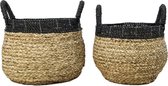 HSM Collection Mandenset - naturel/zwart - raffia - set van 2