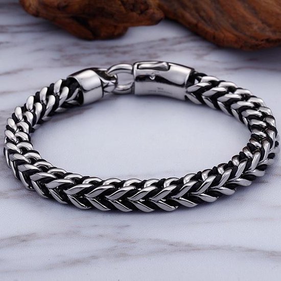 Prosteel Herenarmband, 19 cm/21 cm/23 cm, roestvrij staal/goud verguld/zwart grofmazige armband 8 mm/12 mm/17 mm breed, rapperstijl, Niet-kostbaar metaal, Geen edelsteen