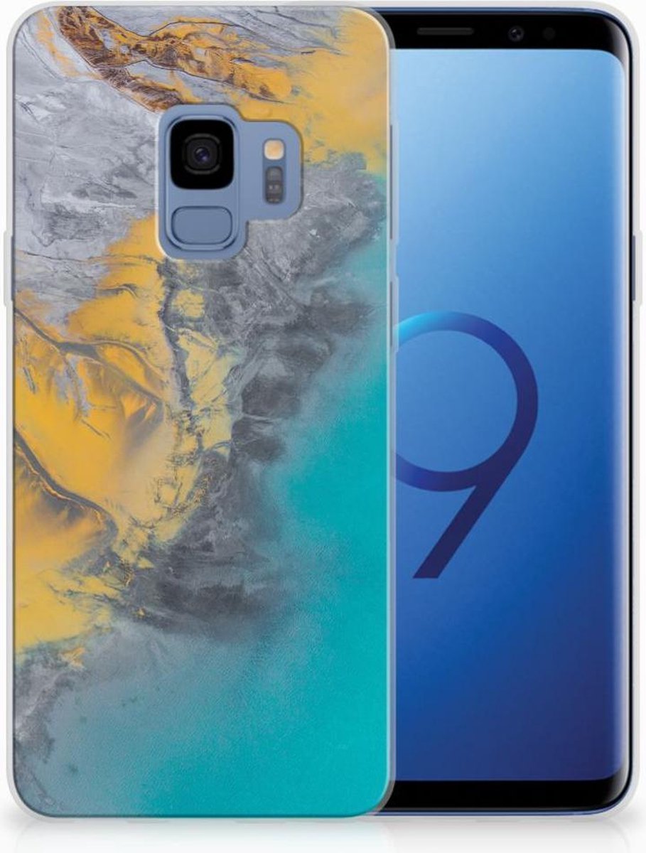 Samsung Galaxy S9 TPU Siliconen Hoesje Marble Blue Gold