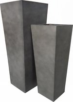 Set imposante plantenbakken uit light cement - fiber cement, antiekkleur/antraciet h.100xbr.40 cm en h.76xbr.32 cm