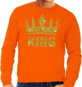 Oranje King gouden glitter kroon sweater / trui heren - Oranje Koningsdag kleding XXL