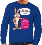 Blauwe Paas sweater  Ei will always love you - Pasen trui voor heren - Pasen kleding L