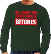 Foute kersttrui / sweater All I Want For Christmas Is Bitches groen voor heren - Kersttruien 2XL (56)