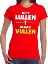 Niet lullen Maar Vullen tekst t-shirt rood dames XL