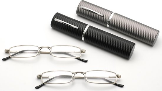 Amazotti Combiset (Zwart/Grijs) van 2 Slim-Line zilver kleur Leesbrillen in  Koker -... | bol.com