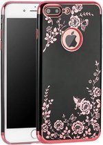 Apple Iphone 7 / 8 / SE2020 / SE2022 Zwart siliconen hoesje - roze-goud design