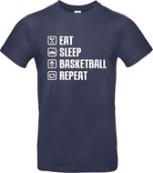 Eat, Sleep, Basketball, Repeat T-shirt - marineblauw - M