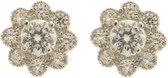 Behave® Dames oorbellen oorknop bloem zilver met steentjes 0,8 cm