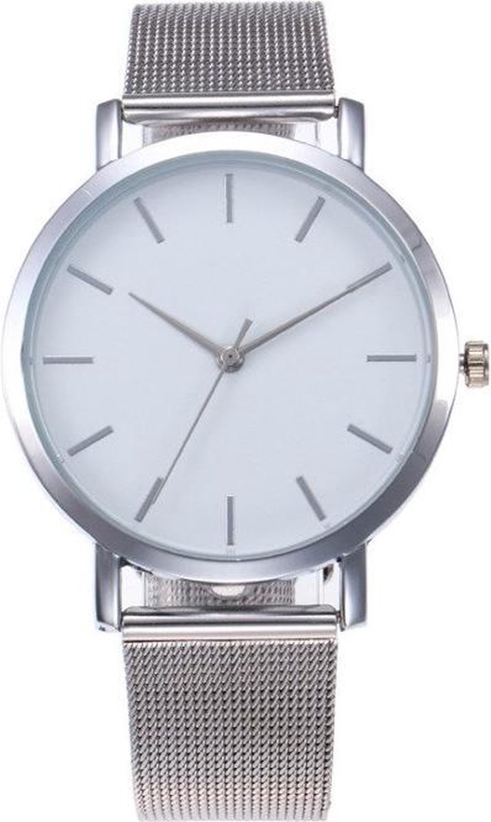 Fako® - Horloge - Mesh - Vintage - Staal - Ø 40mm - Zilverkleurig