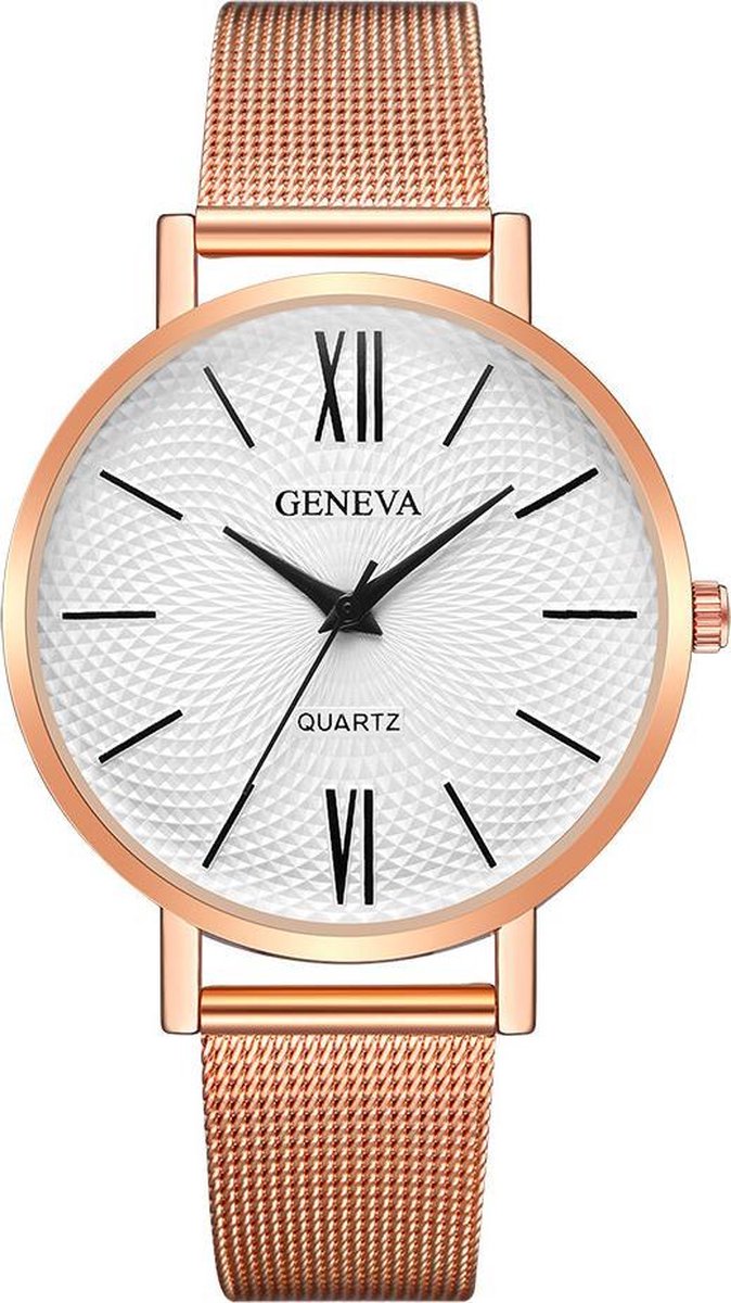 Geneva Roman Mesh Horloge - Rosé - Staal - Ø 38 mm